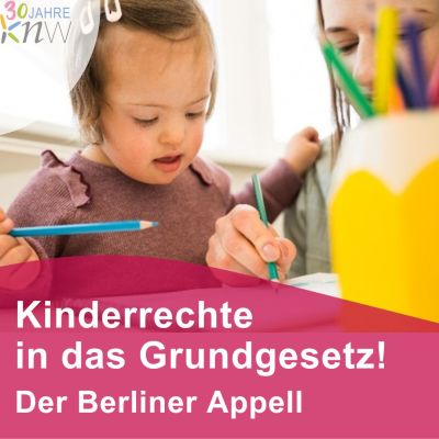 Mutter mit behindertem Kind beim Malen. Grafik: Kinderrechte in das Grundgesetz. Der Berliner Appell. 